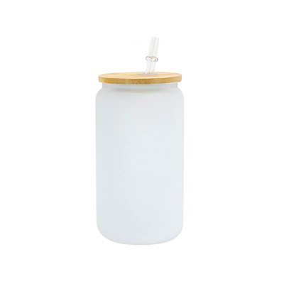 16oz Frosted Glass Can with Bamboo Lid