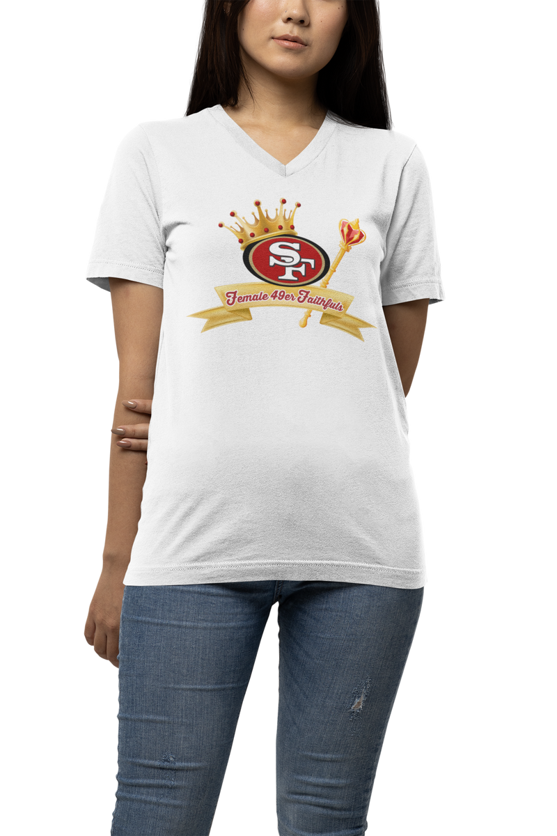 Female 49er Faithfuls Unisex V-Neck T-Shirt - M.S.A. Custom Creations