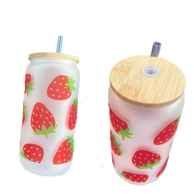 Customizable 16oz Frosted Glass Can with Bamboo Lid