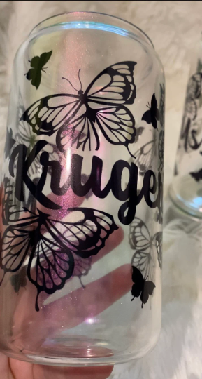 Customizable Iridescent 16oz Glass Can with Bamboo Lid