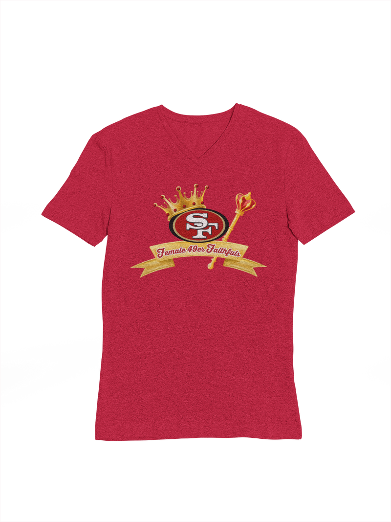 Female 49er Faithfuls Unisex V-Neck T-Shirt - M.S.A. Custom Creations